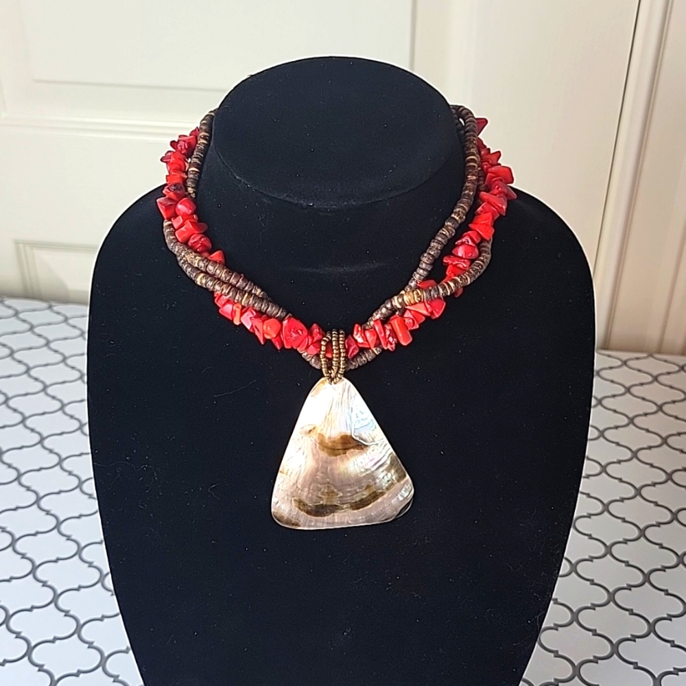 18"Abalone Shell Statement Beaded Hand Crafted Ne… - image 1